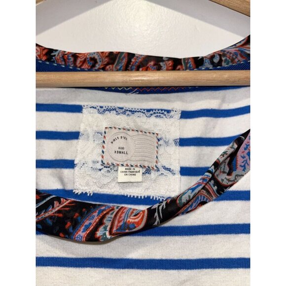 Anthropologie White Paisley Ruffle Hem Striped Sleeveless Top Women's Size XS - Picture 5 of 9